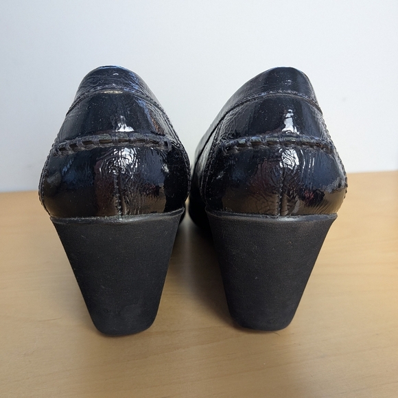 GEOX Wedge Glossy Leather Slip On Women Shoes Size 39.5 = 9.5 US Silver Buckle - Picture 5 of 10